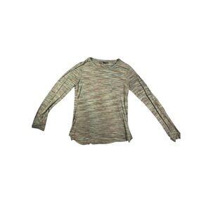 Prana Womens Space Dye Long Sleeve Crew Neck Pocket T-Shirt Green Brown Small